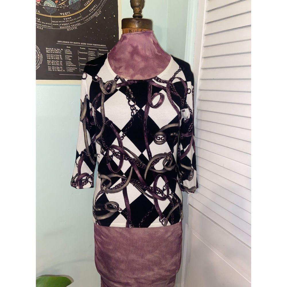 Pierri New York Black, White, & Purple Chain Pattern Sweater - S